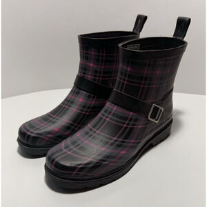 Capelli New York Black & Pink Plaid Rain Mud Outdoor Ankle Boots Women's Size 6